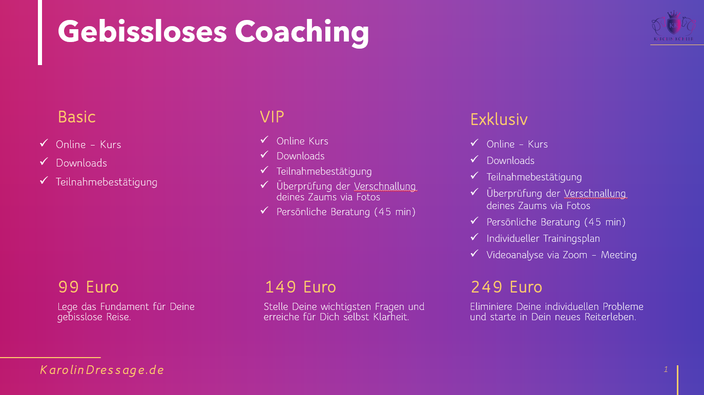 Gebissloses Coaching Basic / VIP / Exklusiv